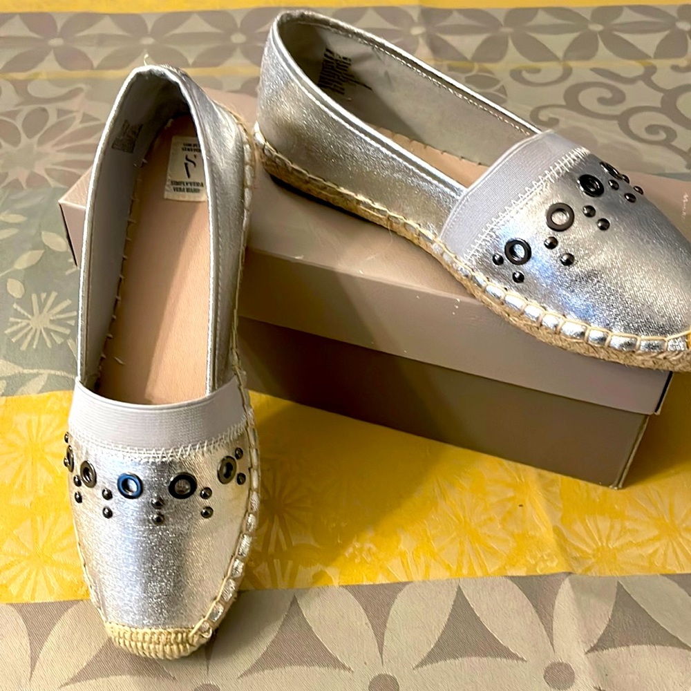 Women’s Espadrilles. Decorative Silver. Rubber Sole